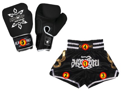 Guantoni da boxe in vera pelle con nome + pantaloncini Muay Thai personalizzati