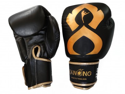 Guantoni boxe Kanong in vera pelle : "Thai Kick" Nero-Oro