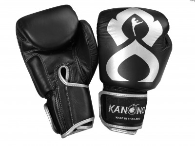 Guantoni Kick Boxe Kanong in vera pelle : "Thai Kick" Nero-Argento