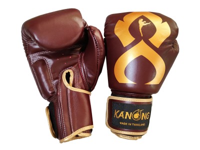 Guantoni boxe Kanong in vera pelle : "Thai Kick" Marrone-Oro