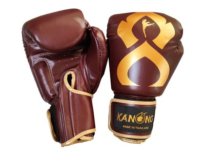 Guantoni Muay Thai Kanong in vera pelle : "Thai Kick" Marrone-Oro