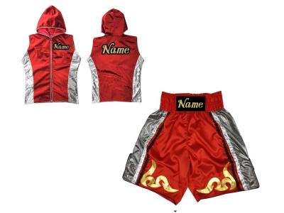 Felpe con cappuccio e Pantaloncini da boxe : KNCUSET-005-Rosso