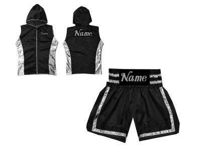 Felpe con cappuccio e Pantaloncini da boxe : KNCUSET-007-Nero-Argento