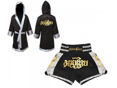 Vestaglia da Thai Boxe e Pantaloncini Muay Thai : Set-141-Nero