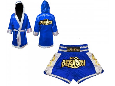 Vestaglia da Thai Boxe e Pantaloncini Muay Thai : Set-141-Blu