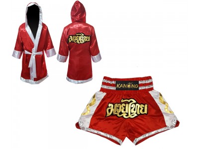 Vestaglia da Thai Boxe e Pantaloncini Muay Thai : Set-141-Rosso