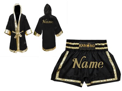 Vestaglia da Kickboxing e Pantaloncini Muay Thai : Set-140-Nero-Oro