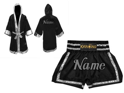 Vestaglia da Kickboxe e Pantaloncini Muay Thai : Set-140-Nero-Argento