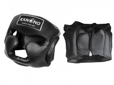 Casco di Muay Thai in vera pelle Kanong : Bianca/Nero