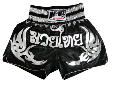Shorts Bambini Muay Thai Boxe Lumpinee : LUM-050-Nero-Argento-K