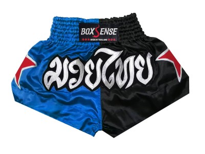 Pantaloncini de Muay Thai BOXSENSE : BXS-089-Blu-Nero