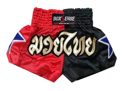 Pantaloncini de Muay Thai BOXSENSE : BXS-089-Rosso-Nero