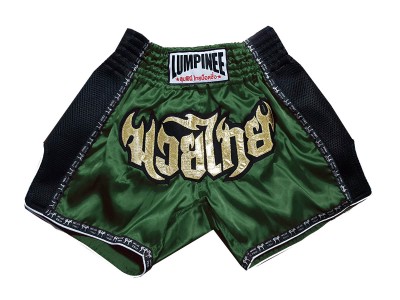 Shorts Bambini Muay Thai Boxe RETRO LUMPINEE : LUMRTO-003-Verde scuro