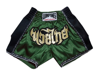 Shorts Bambini Muay Thai Boxe Retro Lumpinee : LUMRTO-003-Verde scuro