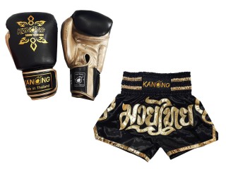 Guantoni Thai boxe e pantaloncini da Muay Thai : Set-121-Nero