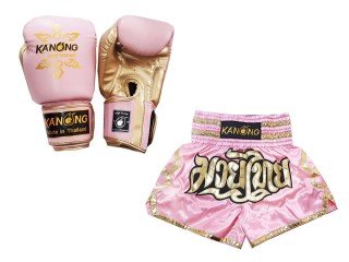 Guantoni Thai boxe e pantaloncini da Muay Thai : Set-121-Rosa