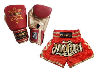 Set di prodotti abbinati a guanti e pantaloncini da Muay Thai : Set-121-Rosso