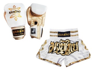 Guantoni Thai boxe e pantaloncini da Muay Thai : Set-121-Bianca