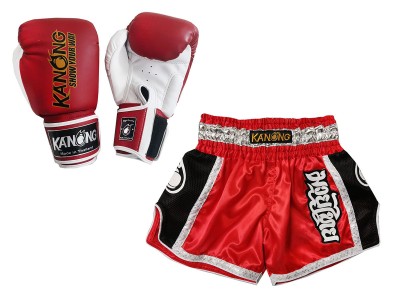 Set di prodotti abbinati a guanti e pantaloncini da Muay Thai : Set-208-Rosso