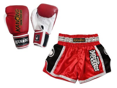 Guantoni Thai boxe e pantaloncini da Muay Thai : Set-208-Rosso