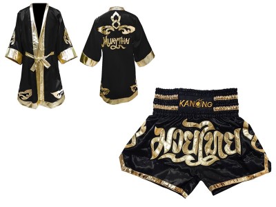 Vestaglia da Boxe Muay Thai Kanong e Pantaloncini Muay Thai : Model 121-Nero