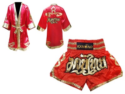 Vestaglia da Boxe Muay Thai KANONG e Pantaloncini Muay Thai : Model 121-Rosso