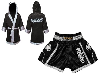 Vestaglia da Boxe Muay Thai e Pantaloncini Kick boxing : Model 208-Nero