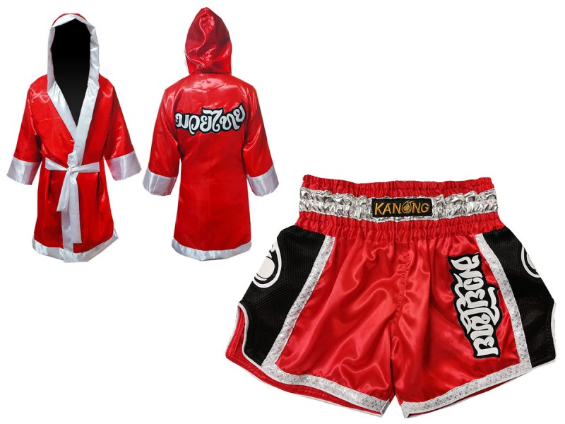 Vestaglia da Boxe Muay Thai KANONG e Pantaloncini Muay Thai : Model 208-Rosso