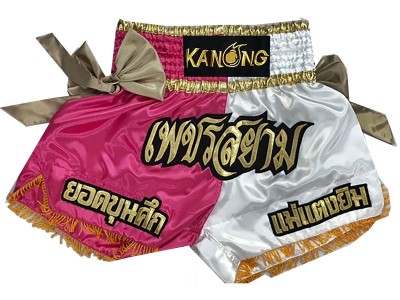 Pantaloncini Muay Thai personalizzati : KNSCUST-1100 Rosa-Bianco