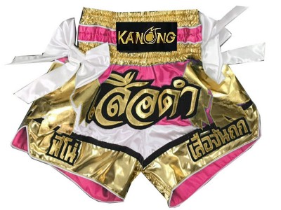 Pantaloncini Muay Thai personalizzati : KNSCUST-1108 Bianco-Rosa