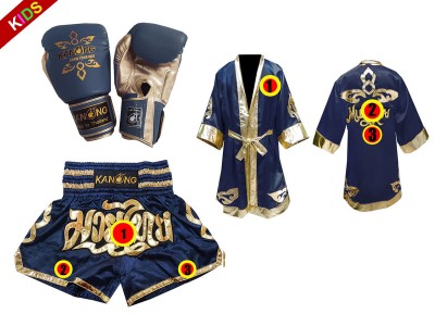 Set di guanti da Muay Thai + pantaloncini personalizzati + vestaglia personalizzata per bambini: Thai Power Marina