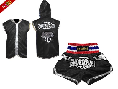 Felpe con cappuccio da Boxe e Pantaloncini Muay Thai per Bambino : Model 125-Nero