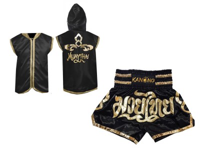 Felpa con cappuccio con zip da Boxe e Pantaloncini Muay Thai : Model 121-Nero