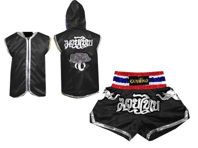 Felpa con cappuccio da Boxe e Pantaloncini Muay Thai : Model 125-Nero