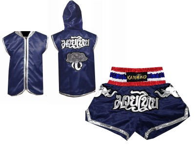 Felpe con cappuccio con zip da Boxe e Pantaloncini Muay Thai : Model 125-Marina