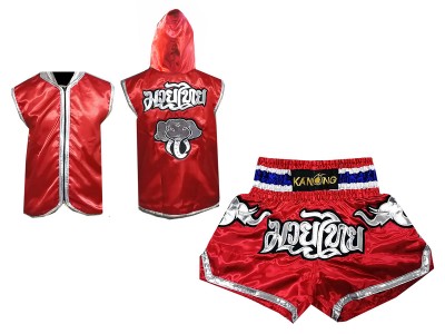 Felpa con cappuccio con zip da Boxe e Pantaloncini Muay Thai : Model 125-Rosso