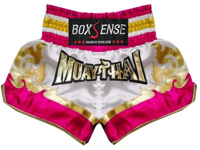 Pantaloncini de Muay Thai BOXSENSE : BXS-099-Bianca-Rosa