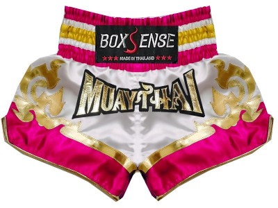 Pantaloncini de Muay Thai Boxsense : BXS-099-Bianca-Rosa