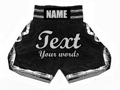 Pantaloncini da boxe personalizzati : KNBSH-023-Nero-Argento