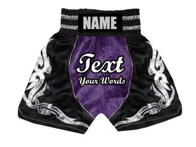 Pantaloncini da boxe personalizzati : KNBSH-024-Porpora-Nero