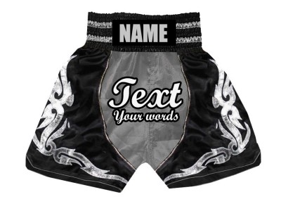 Pantaloncini da boxe personalizzati : KNBSH-024-Argento-Nero