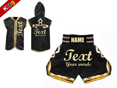 Felpe con cappuccio e Pantaloncini da boxe per Bambino : Nero/Oro