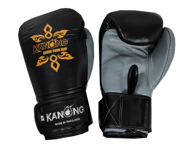 Guantoni boxe Thai Kanong in vera pelle : Nero/Grigio