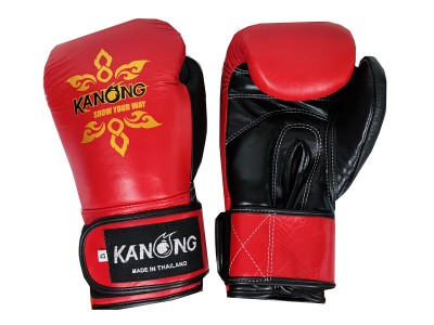 Guantoni boxe Kanong in vera pelle : Rosso/Nero