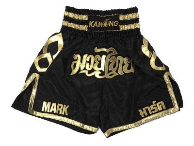 Pantaloncini da boxe satinati personalizzati : KNBXCUST-2001-Nero