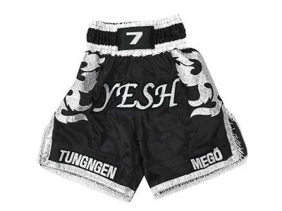 Pantaloncini da boxe satinati personalizzati : KNBXCUST-2033-Nero
