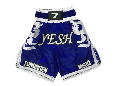 Pantaloncini da boxe satinati personalizzati : KNBXCUST-2033-Blu