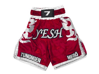 Pantaloncini da boxe satinati personalizzati : KNBXCUST-2033-Rosso