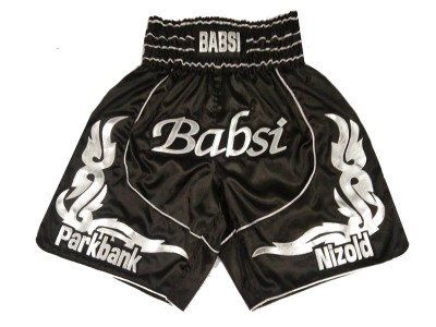 Pantaloncini da boxe satinati personalizzati : KNBXCUST-2035-Nero