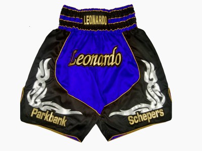 Pantaloncini da boxe satinati personalizzati : KNBXCUST-2035-Blu-Nero